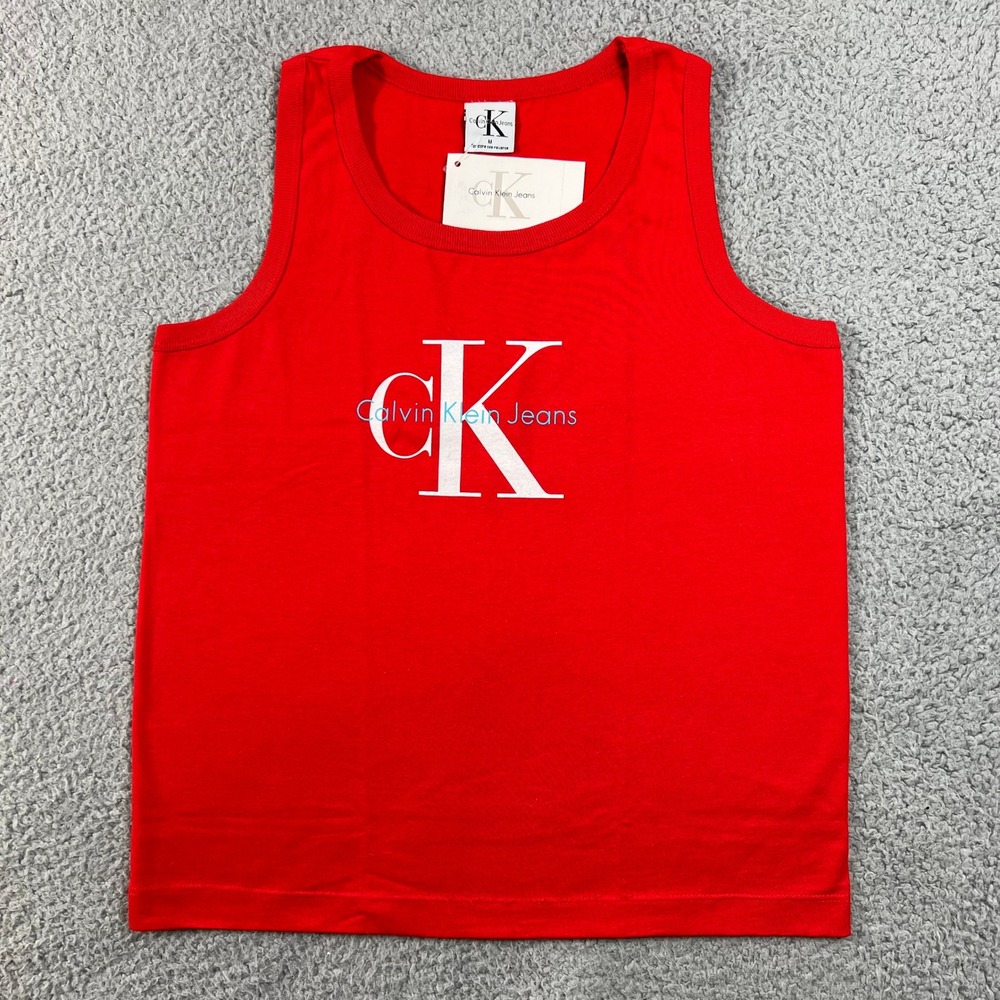 Calvin Klein Jeans Tank Top Juniors Medium Red Vintage Logo Made in USA NWT